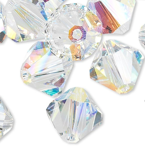 Bead, 6 Swarovski Aurora Borealis Clear 10mm Xilion Crystal Bicone Beads (5328)