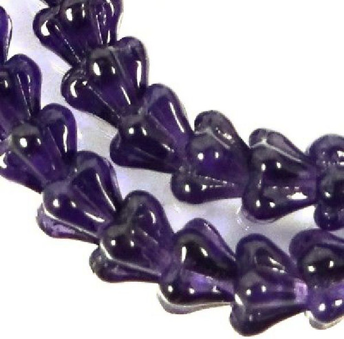 Bead, 50 Transparent Tanzanite Purple Czech Glass 6x4mm Baby Bell Cone Flower Beads