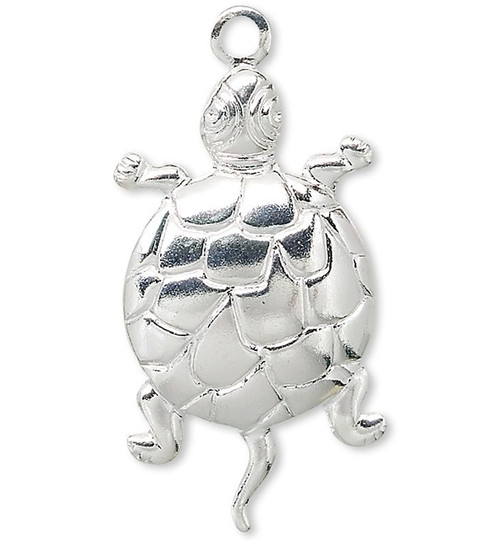 Charm, 24x14mm Turtle, 10 Silver Plated Brass Single Sided Drop Charms `