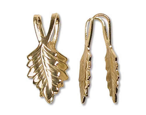 Bail, Fold Over, 12 Gold Plated Brass Fold Over & Glue on Leaf Bails with 10mm Grip Length