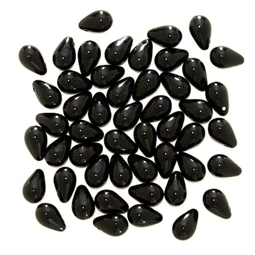 Bead, Teardrop, 100 Czech Pressed Glass Opaque Jet Black Top Drilled 6x4mm Teardrop Beads