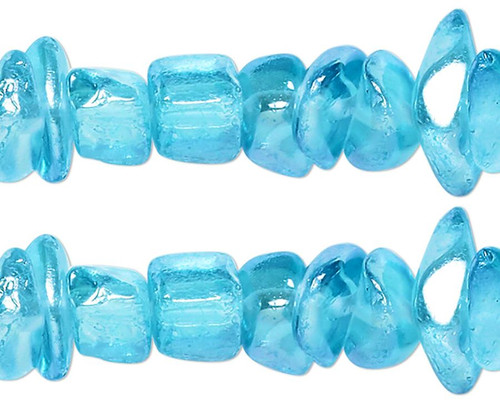 32" Strand Aurora Borealis Aqua Medium Blue Glass 4-9mm Chip Beads