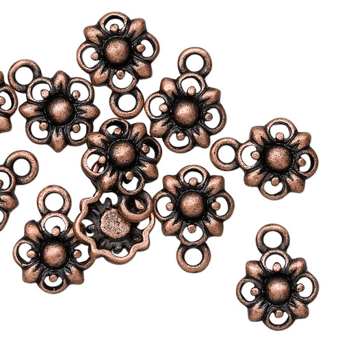 10 Antiqued Copper Plated Pewter 10.5x10.5mm Flower Drop Charms