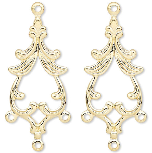 Drop, 10 Gold Plated Brass 27x13mm Fancy Spade Chandelier Earring Connector with Loops