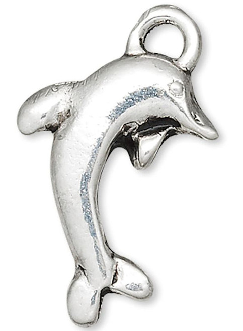 10 Cast Antiqued Silver Plated Pewter 16x12mm Dolphin Fish Charms