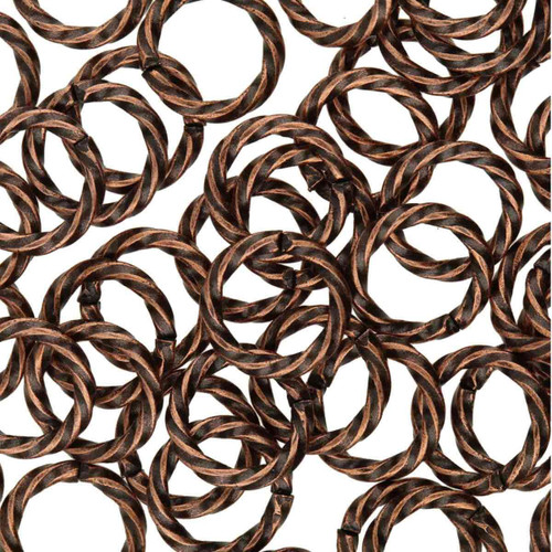 Jump Ring, 144 Antiqued Copper Plated Brass 8mm Twisted Round 16 Gauge Jump Rings