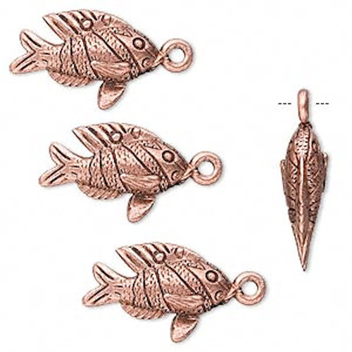 4 Antiqued Copper Pewter 23x12mm Double Sided Clown Fish Charms *