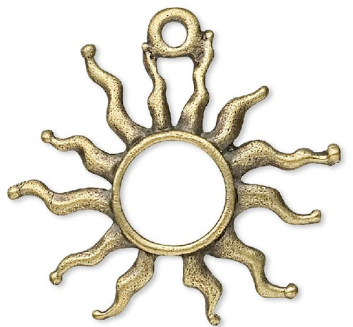 10 Antiqued Brass Pewter 27x24x2mm Open Sun Charms