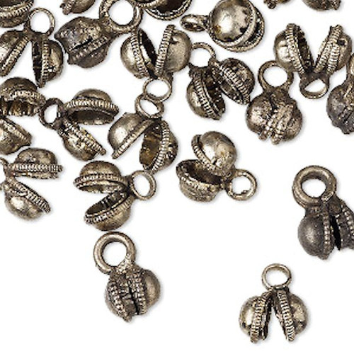 Bell, 50 Antiqued Silver Plated Brass Plated 7mm Round Clapperless Bells *