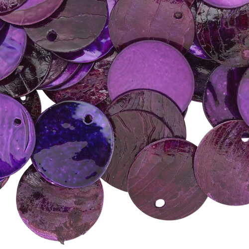 100 Purple Mussel Shell 15mm (0.59") Round Coin Drop Charms with 1mm Hole