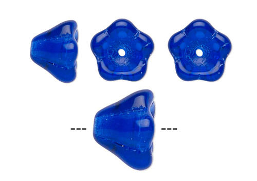 Bead, Flower, 1 Strand(80) Czech Glass Cobalt Blue 8.5x6.5mm Cone Bell Flower Beads with 1mm Hole