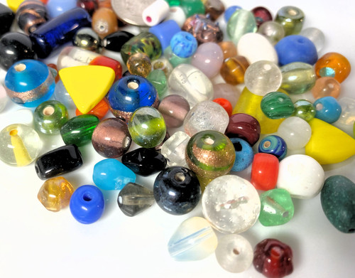 100 Grams(80-140) Lampwork & Pressed Glass Beads Mix of Multi Shapes & Colors