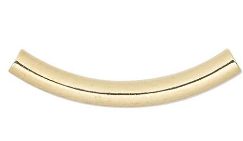 10 Gold Plated Brass 26x3.2mm Curved Tube Noodle Beads with 2-2.5mm Hole