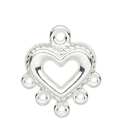 Drop, 48 Silver Plated Pewter 10x9mm Heart Drop Chandelier Connectors with 5 Loops *