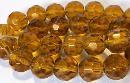 1 Strand(29) Golden Amber 11-12mm Faceted Round Glass Beads with 1.5-2mm Hole