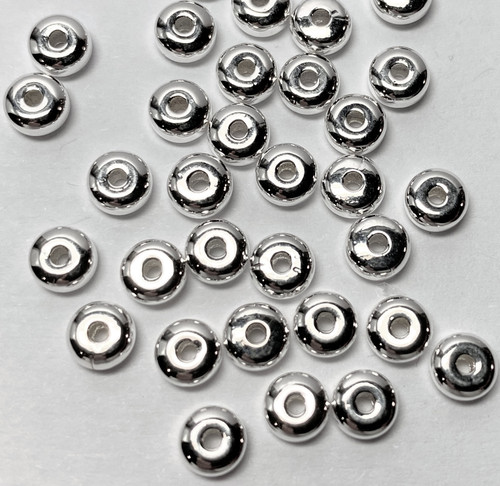 Bead, 144 Silver Plated 4.5x2.4mm Smooth Heishi Spacer Beads with 0.8-1mm Hole