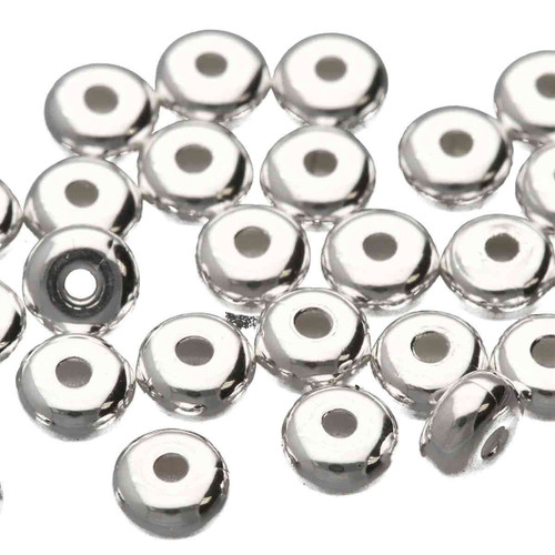 Bead, 144 Silver Plated 4.5x2.4mm Smooth Heishi Spacer Beads with 0.8-1mm Hole