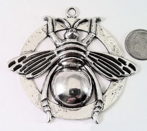 1 Antiqued Silver Pewter 70x62mm Large Bee Pendant Focal  *