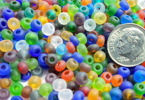 50 Grams(450) Czech Glass Translucent Frosted Mixed Colors #4 Round Seed Beads with 1-1.5mm Hole