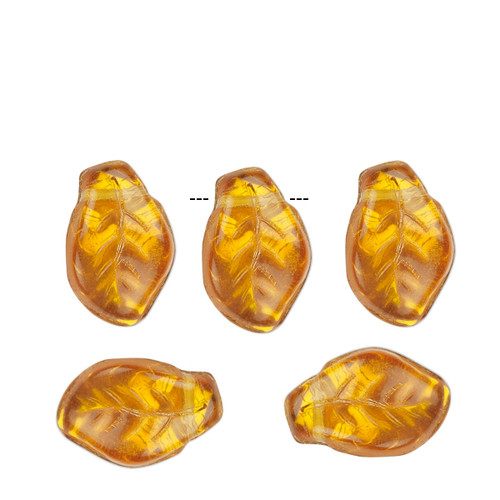 Bead, Leaf, 50 Czech Pressed Glass Honey AB 14x9mm Top-Drilled Leaf  (60)