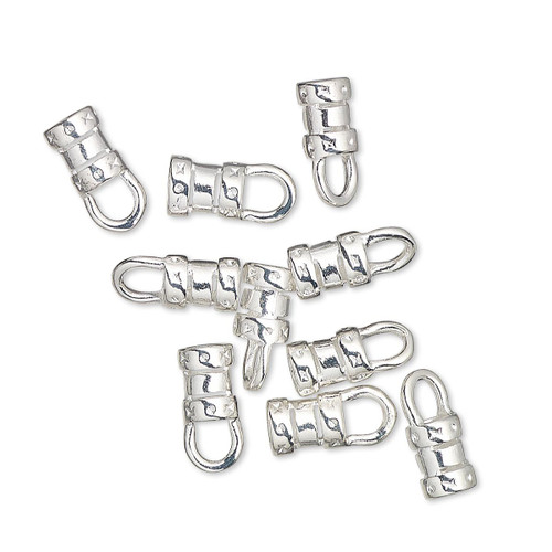 Crimp End, 10 Silver Plated Brass 6x4.5mm Crimp Tubes with Loop with 3mm ID