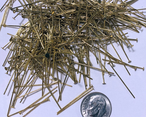 Head Pins, Gilt Plated Brass 0.28" Diameter 21 Gauge 1 Inch Long 1 Pound(5,488)*