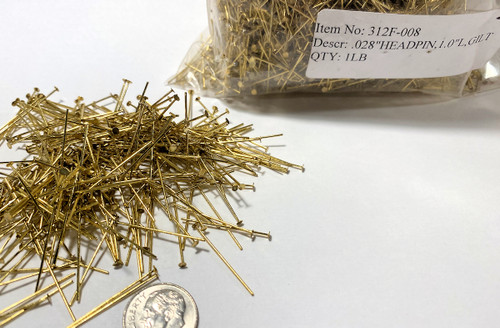Head Pins, Gilt Plated Brass 0.28" Diameter 21 Gauge 1 Inch Long 1 Pound(5,488)*
