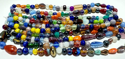 Bead Mix, Luster Glass, India Pressed, 5x2mm-25x16mm Mixed Shape & Colors 5 Strands