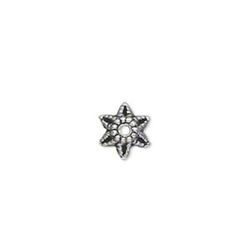 50 Antiqued Silver Pewter 9x5mm Star Flower Bead Caps to Fit 8-14mm Beads