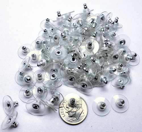 100 Silvertone 10x6mm Clear Comfort Clutch Stabil Earring Backs