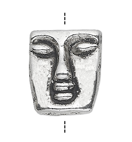 Bead, 20 Antiqued Silver Plated Pewter Double Sided 12x10mm Tiki Face Mask Bead