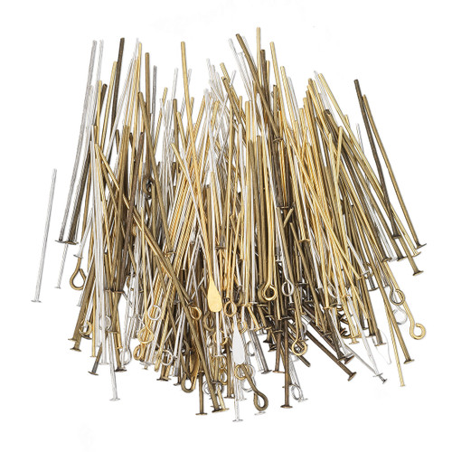 Gold Silver Copper Antiqued 1/2" to 4" Long Headpin & Eye Pin MIX 25 Grams(50-150)