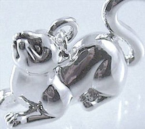 One 3-Dimensional Silver Plated Pewter Crouched Cat Charm *