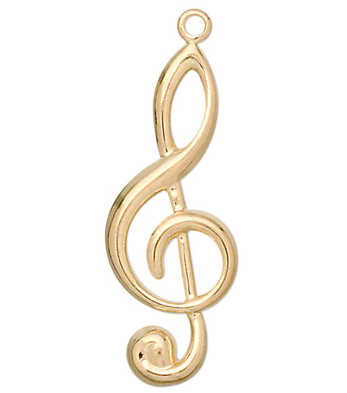 Focal, 50 Large Gold Plated Brass Single Sided 31x12mm Treble Clef  Music Note Charms