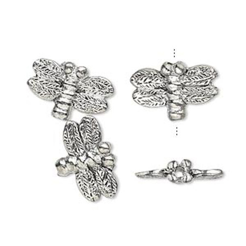 Bead, 4 Antiqued Silver Pewter Double Sided 16x11mm Dragonfly Beads *