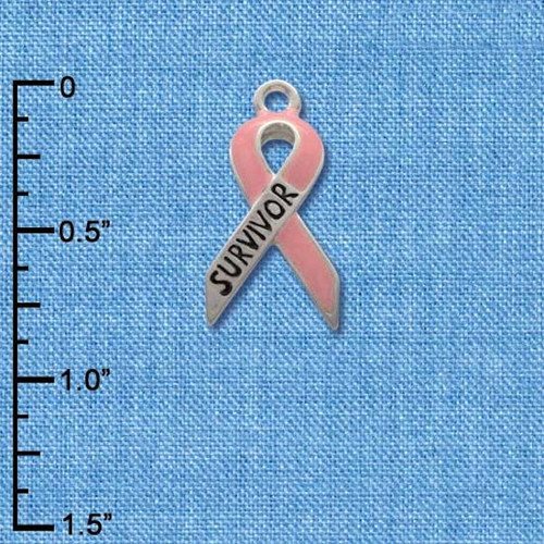 Charm, 1 Silver Plated Pink Ribbon Breast Cancer Awareness Survivor Charm *