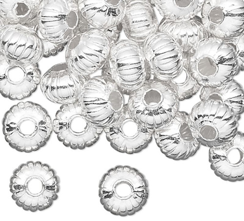 Bead, 100 Silver Plated Brass 4.5x3mm Corrugated Saucer Beads