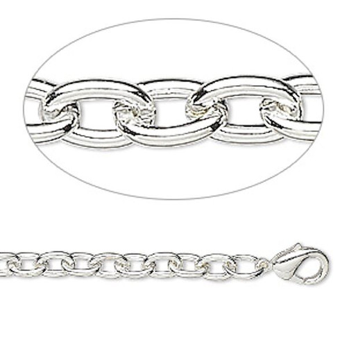 Chain, 10 Silver Plated Steel  Heavy 5x3.5mm Cable 30 Inches Long Necklace Chains