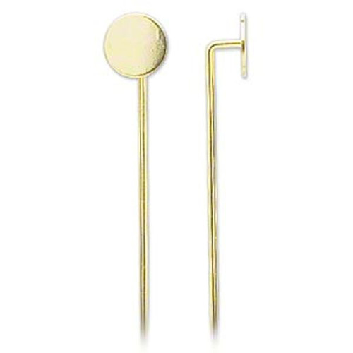 Stick Pin, 10 Gold Plated Brass 2 3/4 Inches Long Stick Pins with 8mm Pad for Beads or Stones