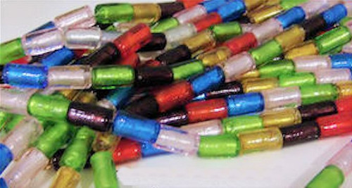 1 Strand(20-22) Lampwork Glass 12x18mm Tube Barrel Foil Bead Mix w/ 2.5mm Hole *