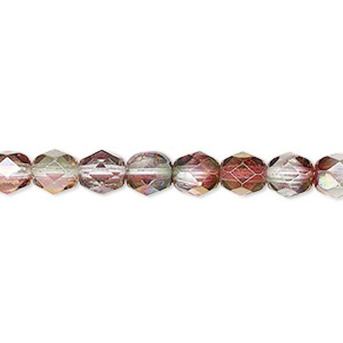 1 Strand(67) Czech Fire Polished Pink & Green 6mm Faceted Round Glass Beads