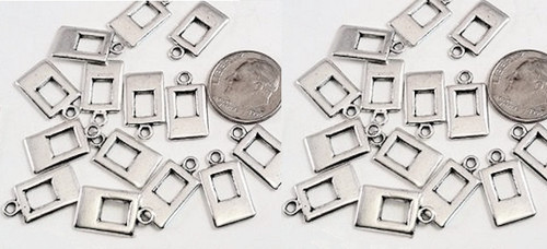 Charm, Drop, 17 Antiqued Silver Plated Pewter 13x9mm Open Rectangle Drop Charms *
