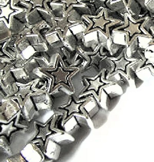 100 Antiqued Silver Pewter 6x3mm Star Cast Double Sided Spacer Beads *