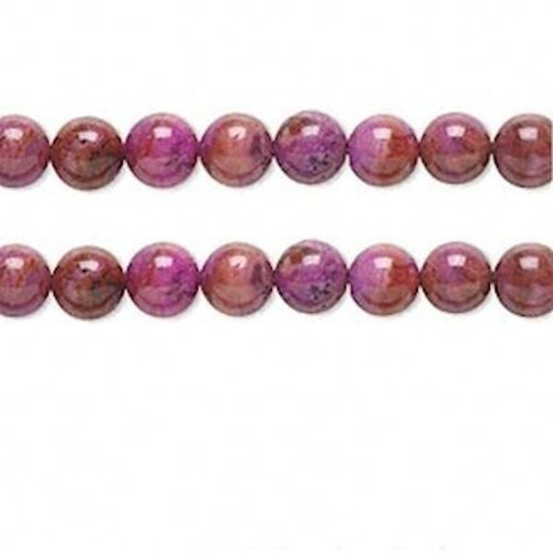 1 Strand(67) Dyed Fuchsia & Red Crazy Lace Agate 6mm Round B Grade Beads`