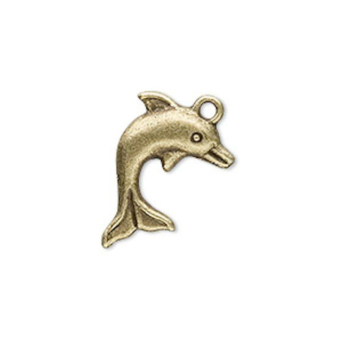 Charm, 10 Antiqued Brass Pewter Double Sided 24x15mm Dolphin Fish Charms *