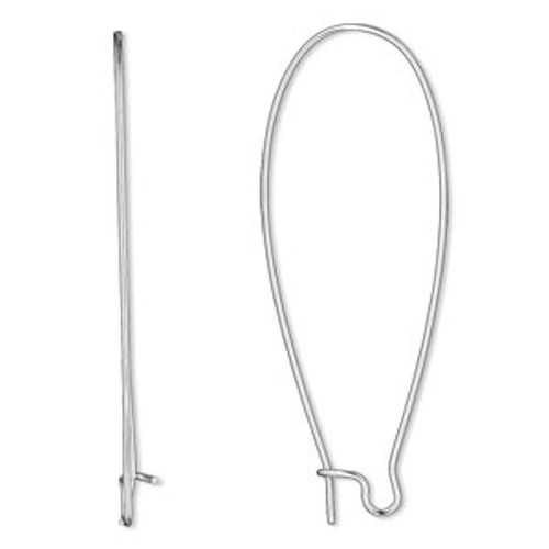 Ear Wires, 12 Silver Plated Stainless Steel 20 Gauge 47x21mm Long Kidney Earwires Earrings  *