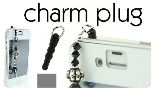 Charm Plug,  4 Black Cell Phone Charm Plugs Fits into Headphone Jack then Add Charms