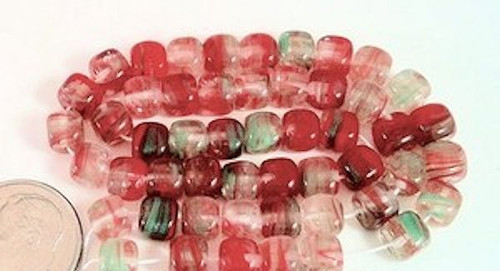 Bead, 50 Hurricane Glass 5mm Square Red Green Clear Cube Beads  *