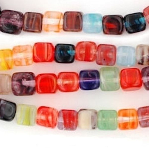 50 Multi Hurricane Glass 5x5mm Square Cube Bead Mix with 1mm Hole *
