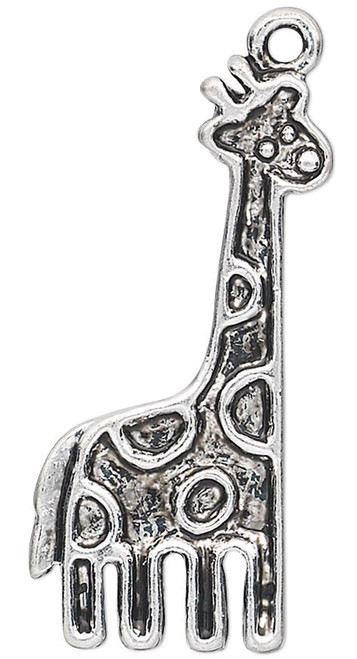 10 Antiqued Silver Plated Pewter 29x12mm Giraffe Charms